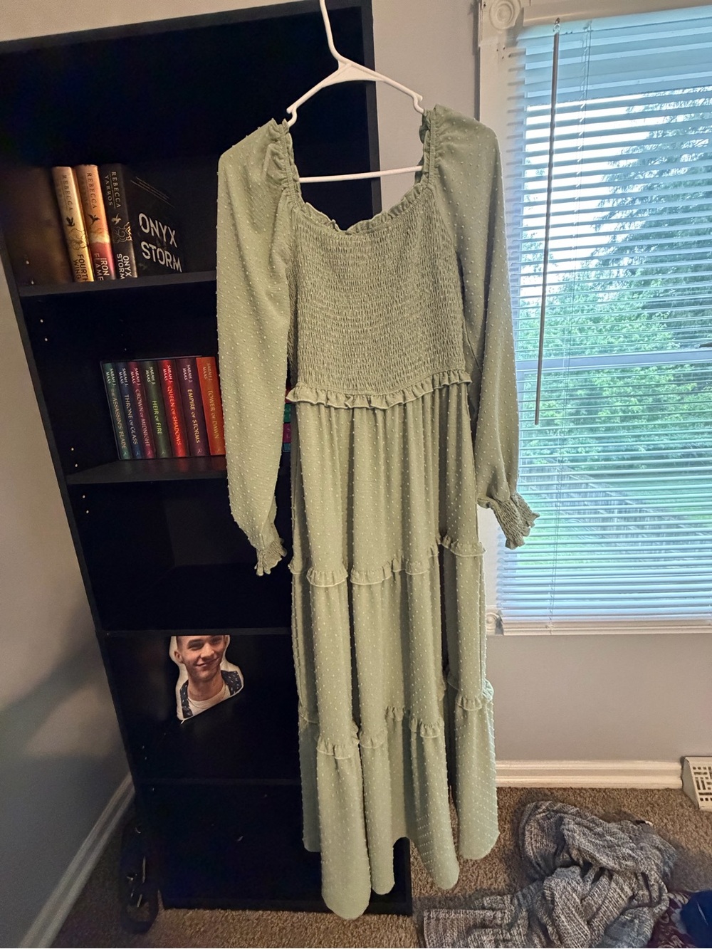 Smocked Sage Green Long Sleeve Maxi Dress